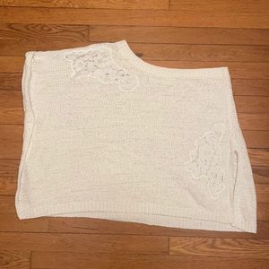 Knitted and Knotted White Off-the-Shoulder Sweater